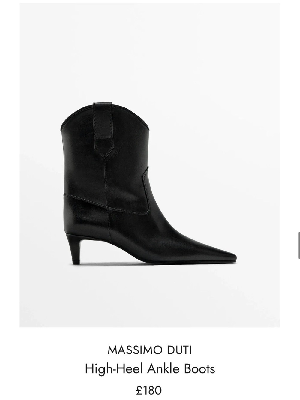 Massimo Dutti Black Pointed Kitten-Heel Ankle Boots